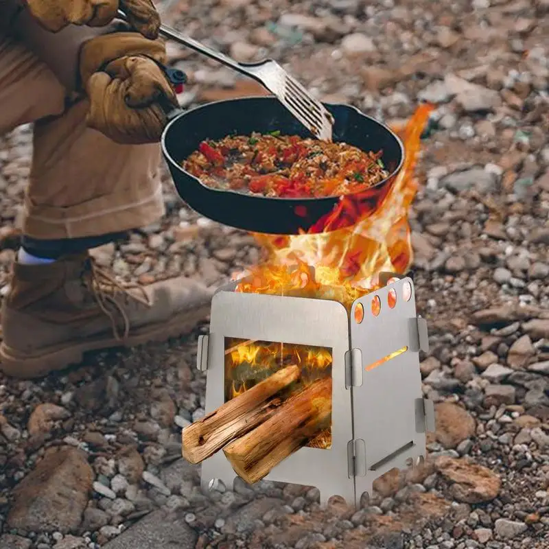 Portable Wood Stove For Camping Stainless Steel Wood Burning Stove Lightweight Alcohol Stove For Picnic BBQ Camp Hiking Outdoor