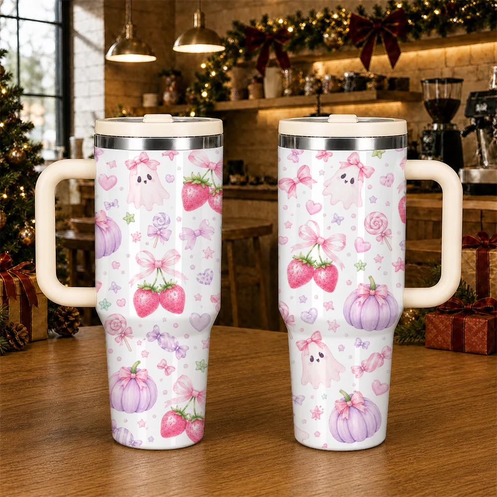 Coquette Spooky Sweets Vacuum Flasks 40oz Large Capacity Tumbler with Handle Straw Lid Insulated Stainless Steel Travel Mug
