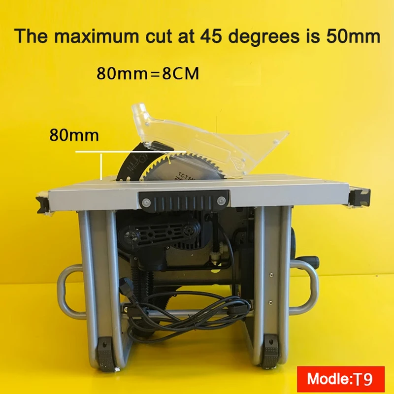 T9 Multifunction Woodworking Table Saw 10 Inches Electric Cutting Machine Precision Circular Saw 45°Miter Angle Dust Free Cutter