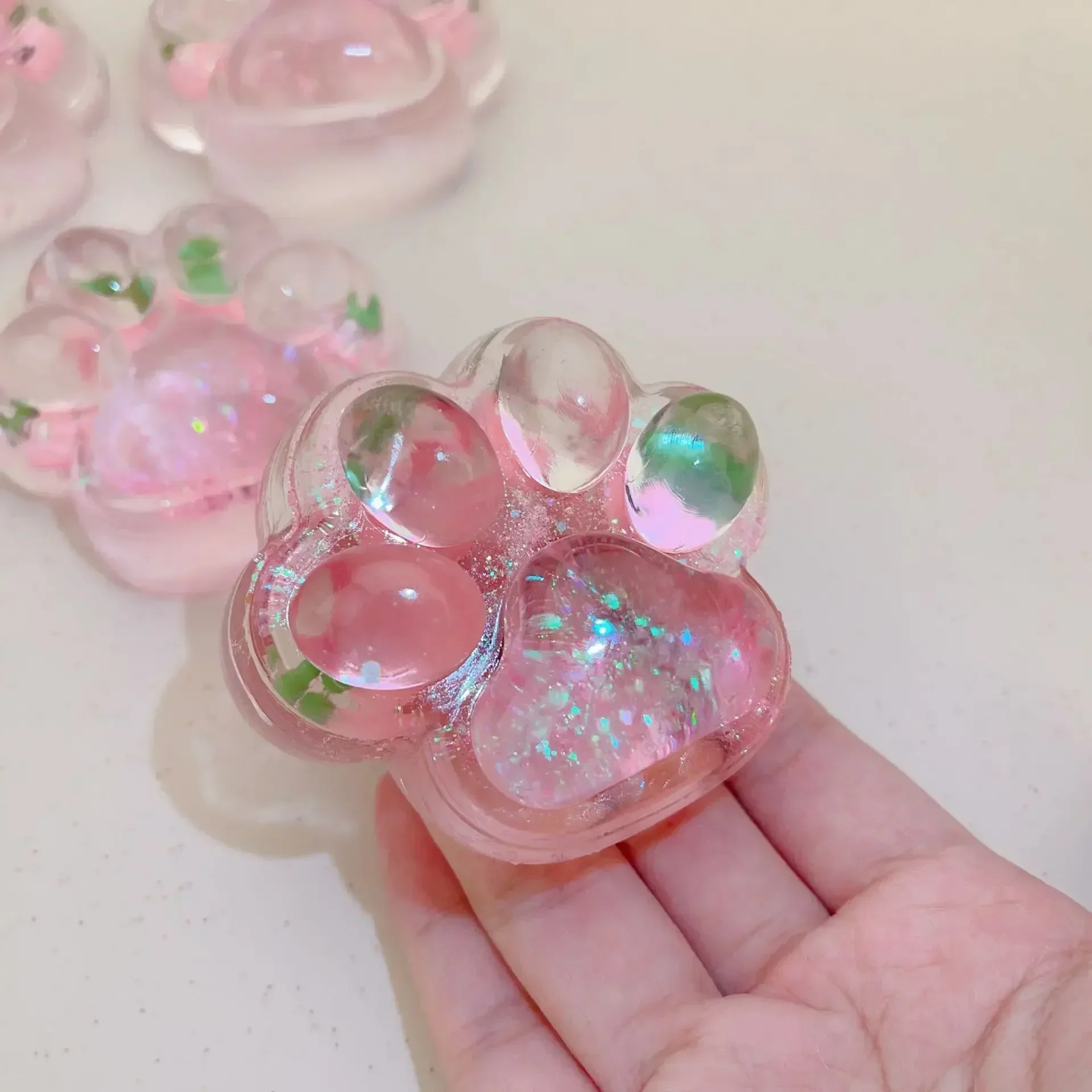 Strawberry Cat Claw Slow Rebound Stress Relief Transparent Cat Paw Squishy Fidget Toy Soft Squeeze Toy Pinch Decompression Toy