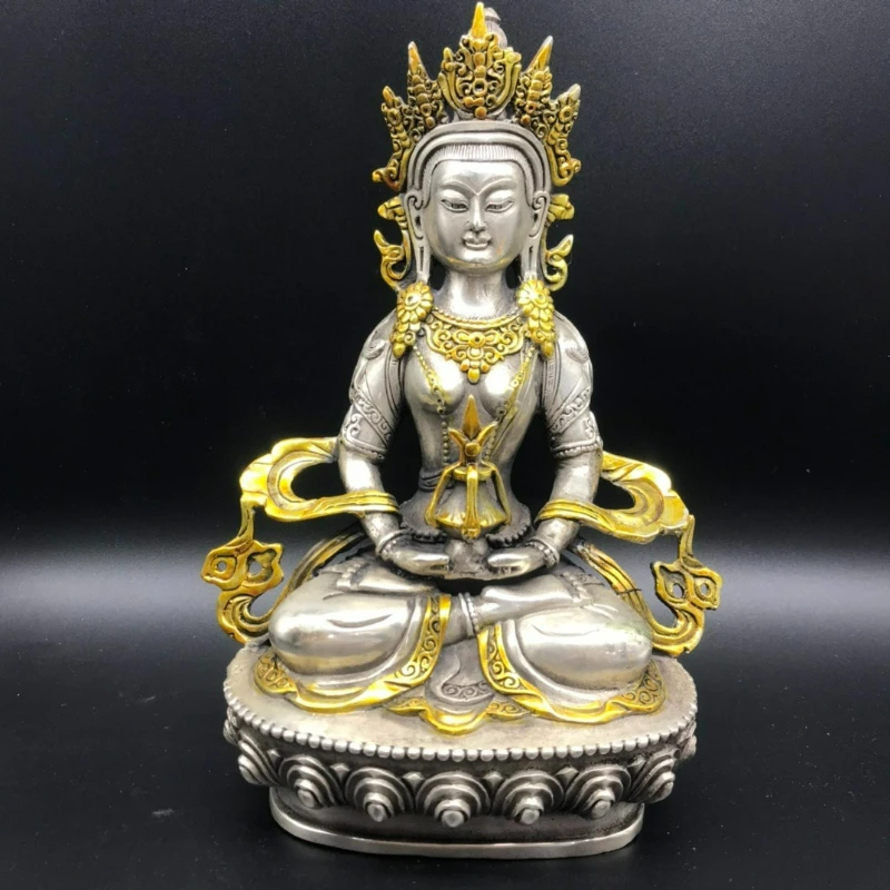 Silver-plated White Copper Great Sun Buddha Statue Vajra Buddha Sculpture of Tantric Buddhism Home Decoration Feng Shui Ornament