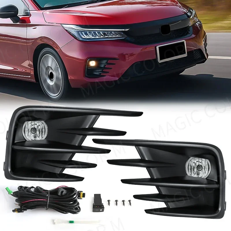 

LED Fog Lights Assembly Car Accessories For Honda City 2020 2021 2022 Headlight Front Driving Fog Lamp Kit Cover Grill Bezel 12V