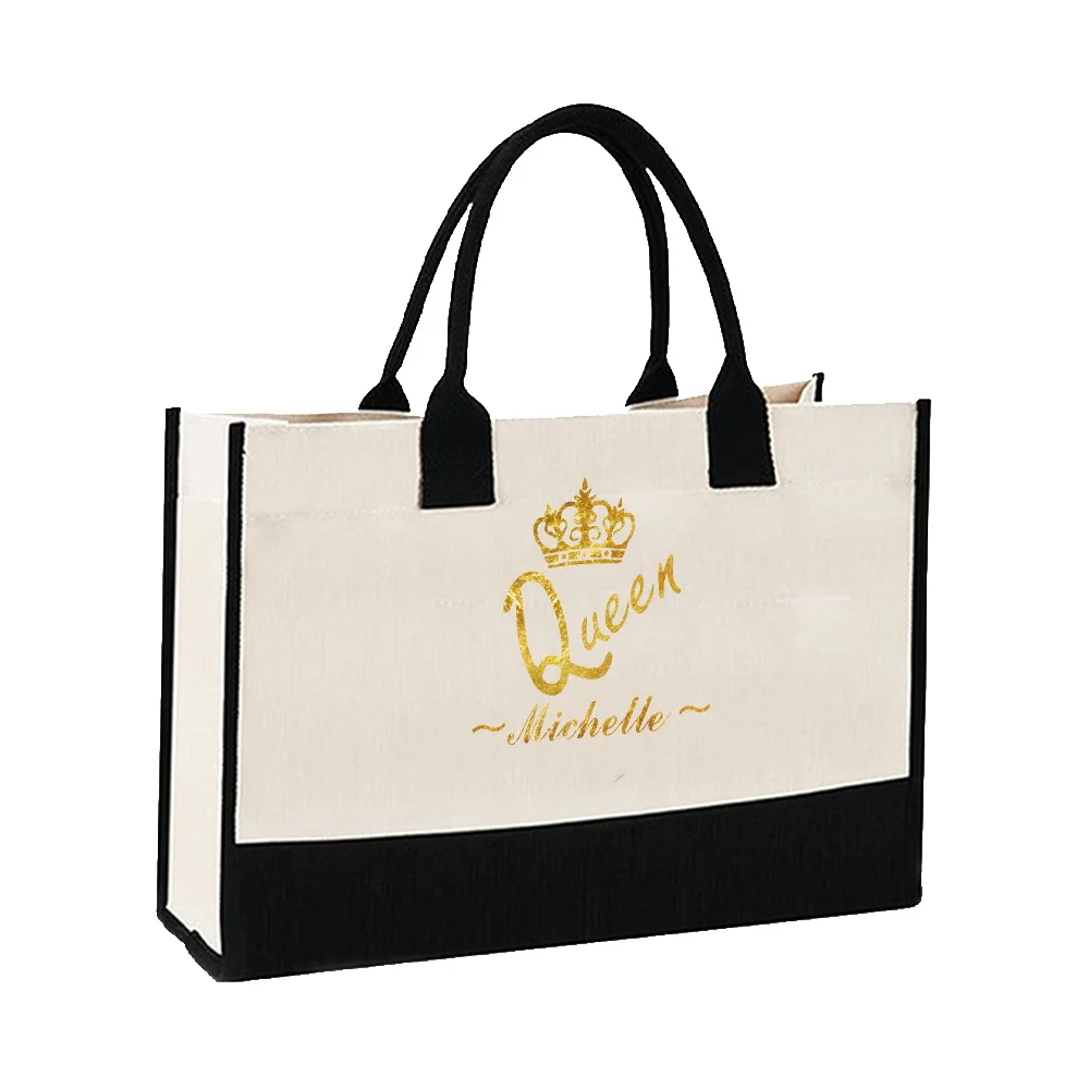 Customized Name Reusable Shopping Bag Leisure Beach Bag Large Capacity Grocery Bag Customized Product