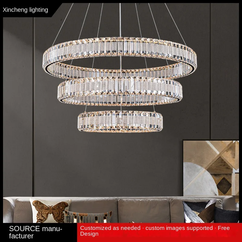 

Luxury Living Room Pendant Lamp Crystal Lamp Modern Simple Atmosphere Restaurant Bedroom Lamp New Round Crystal Pendant Lamp