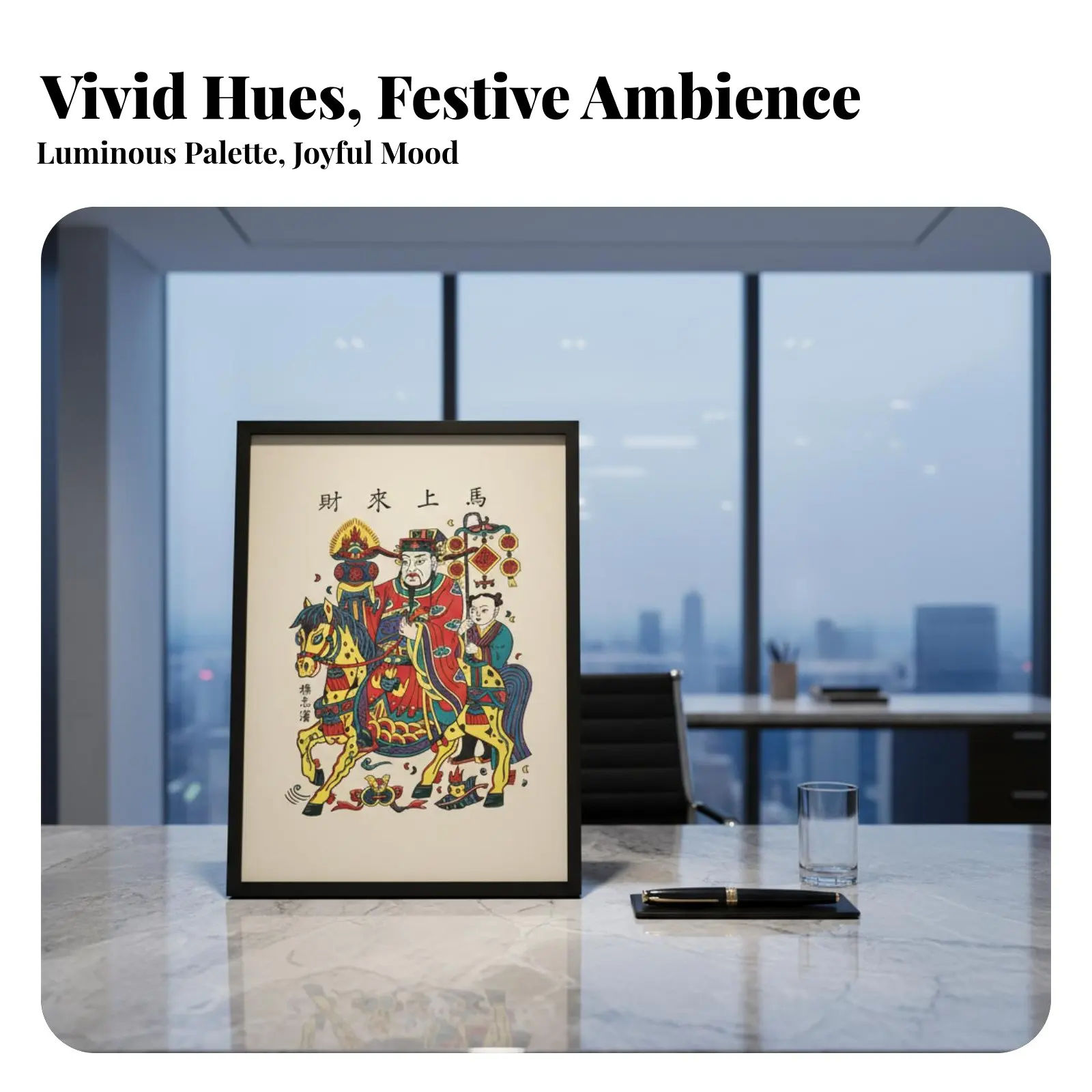 Yangjiabu Traditional Woodblock New Year Painting, Handmade Frame, Chinese Design Blessing, Horse Year Decoration