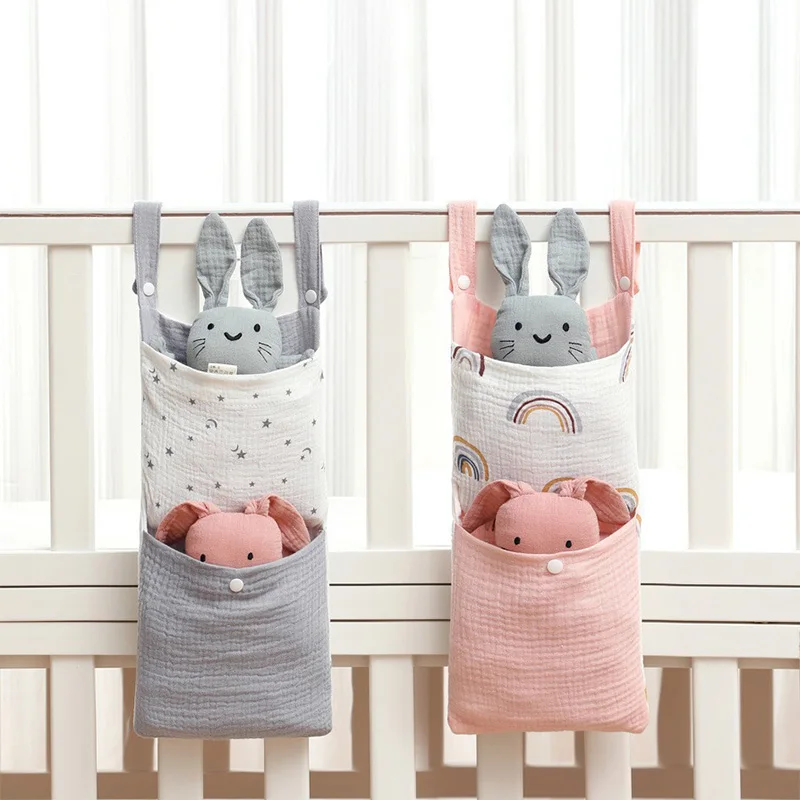 

Hanging Baby Bed Storage Bags Cotton Portable Newborn Crib Organizer Toy Diaper Pocket for Crib Bedding Set Nappy Store Bags