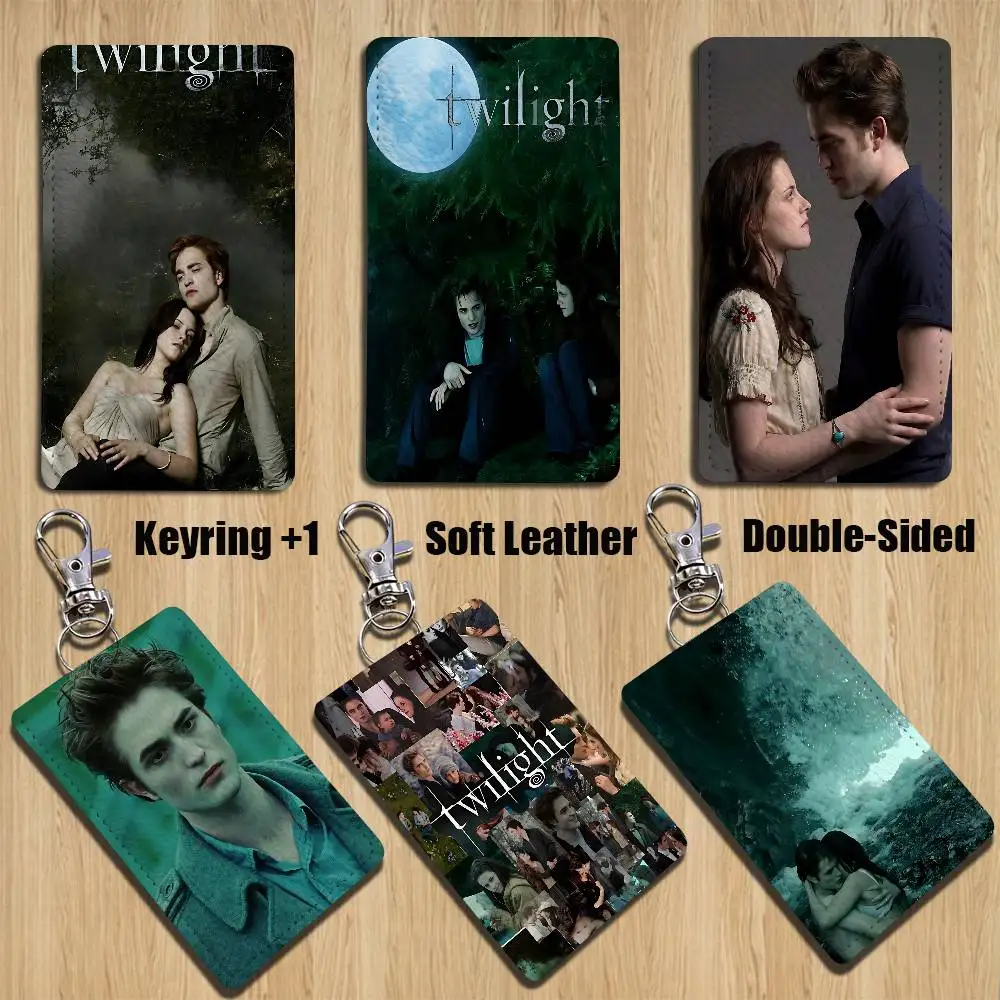 classic Twilight Saga Edward Rectangle ID Card Case Keychain Access Card Bag Key Tag Ring Leather Card Holder Key Ring Access