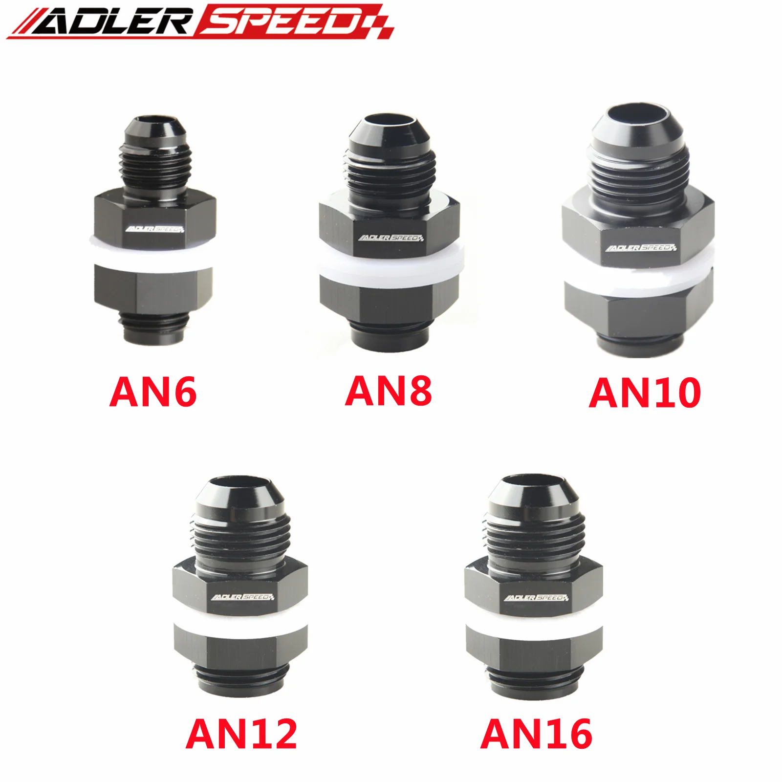 

High Quality Male AN6 AN8 AN10 AN12 Flare Fuel Cell Tank Adapter Bulkhead Fitting With Washer Black Aluminum Straight