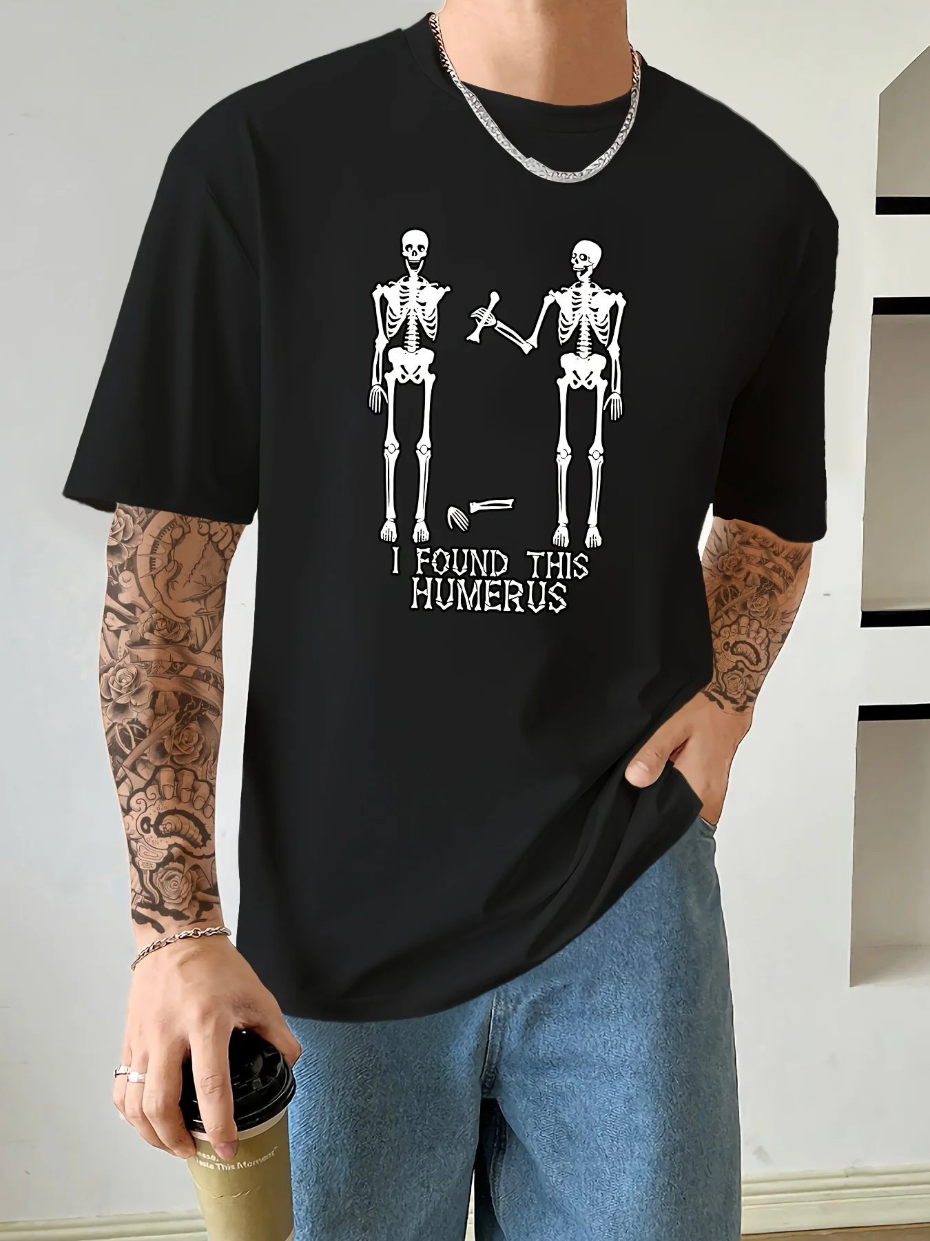 

"FOUND THIS HUMERUS" Skeleton Printed T-Shirt 100% Cotton O-Neck Short Sleeve Summer Casual Mens T-shirt Streetwear