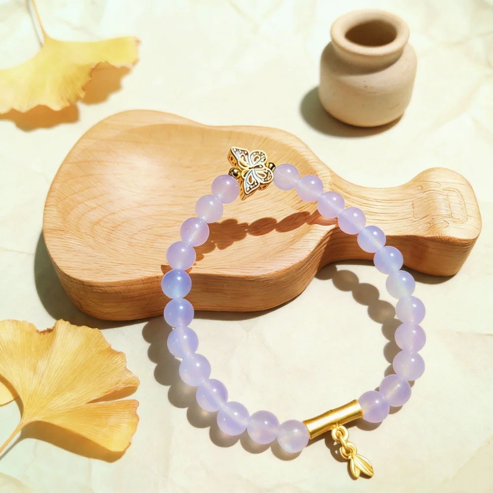 

Jewelry Bracelet Natural Purple Stone Fashion High End Enamel Painted Butterfly Handmade Women's Hand Bracelets