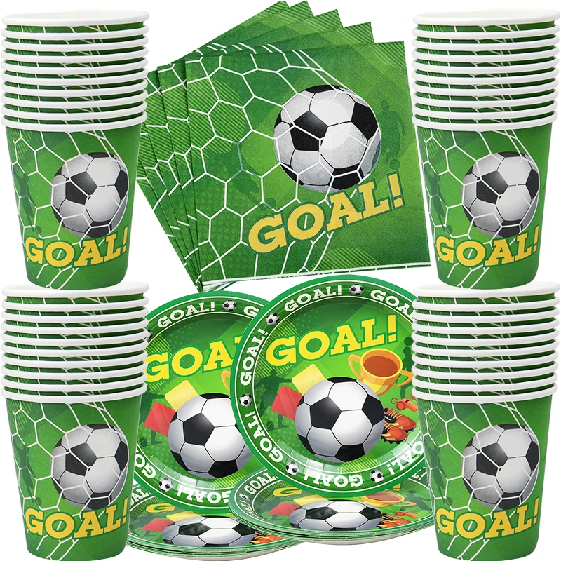 Green Football Birthday Disposable Tableware Set Soccer Paper Plate Cups Napkins For Kids Birthday Sport Party Decor Baby Shower