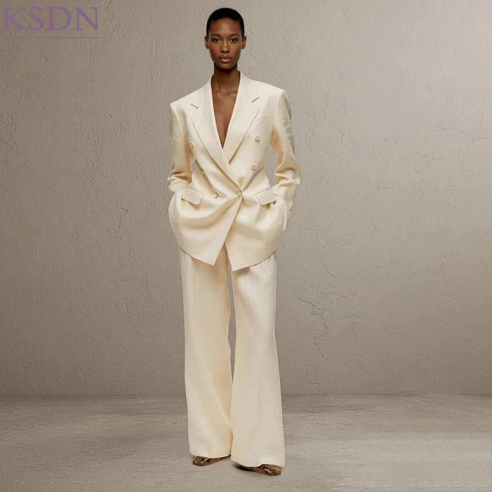 Casual Power Women's Suits Oversized Coat Fashion Office Lady Business Double Breasted 2 Piece Jacket Pants Sets Costume