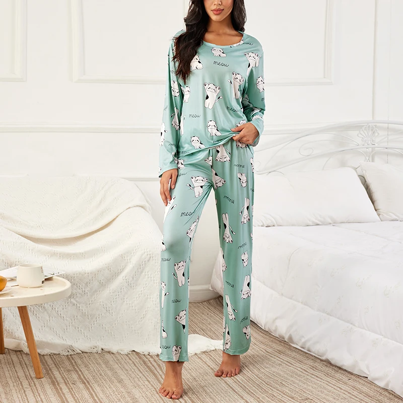 Women Pajamas Sleepwear Pajama Sets Long Sleeve Top and Pants Nightwear Two Pieces Autumn Pyjamas Soft Comfortable Home Clothing