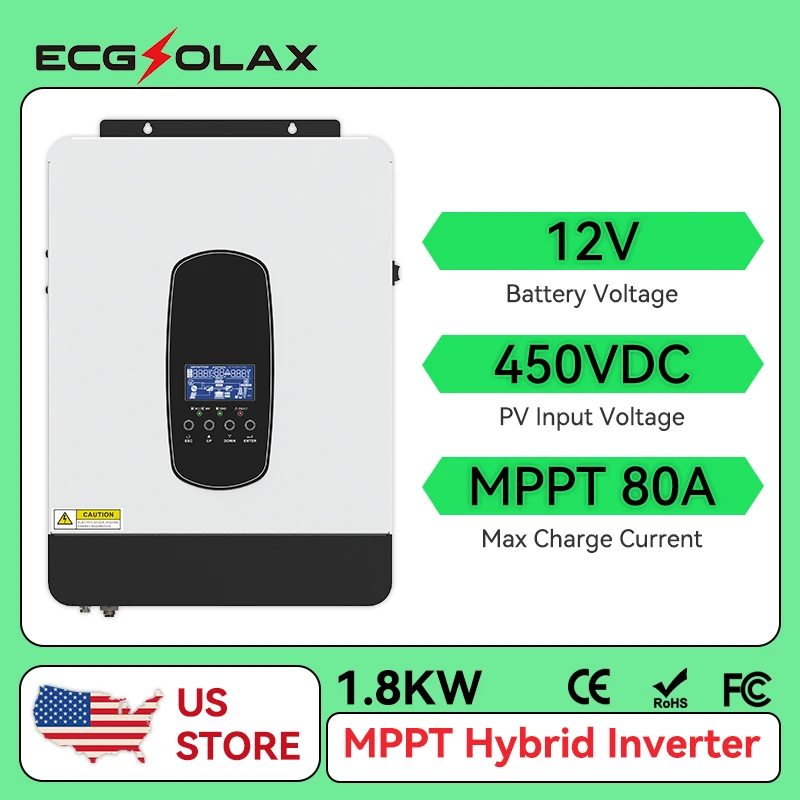 

ECGSOLAX 1,8 кВт гибридный солнечный инвертор Off-Grid чистый синусоидальный инвертор 12 В 220 В встроенный солнечный контроллер заряда MPPT 80 А WIFI