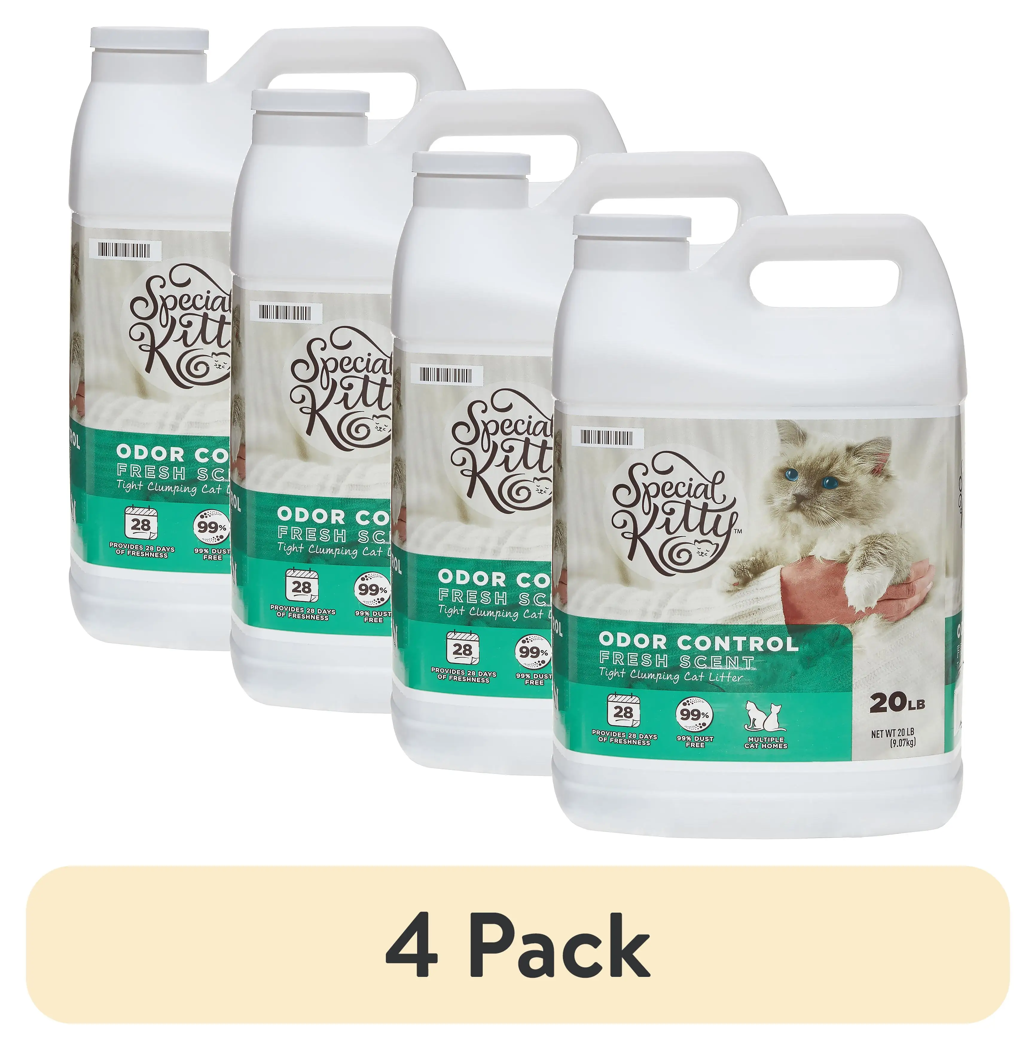 

4 pack clumping clay cat litter with fresh scent 20 lbs per jug