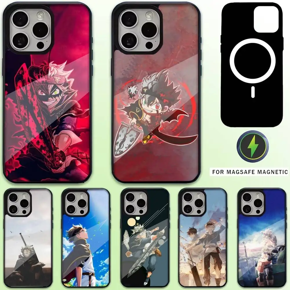 

B-Black A-Asta Clover Phone Case For iPhone17,16,15,14,13,12,11 Plus,Pro Max Magnetic For Magsafe Wireless Charging