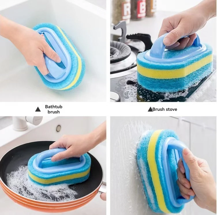 1pc/Cleaning Brush with Handle, Multifunctional Sponge Scrubber for Kitchen and Bathroom, Tile and Stove Top Stain Removal Brush - view 6