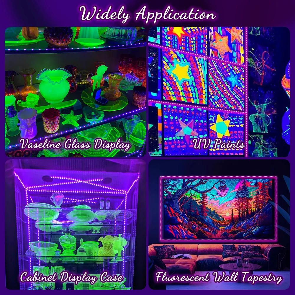 250cm USB 블랙 라이트 스트립 5피스 LED 블랙 라이트(배터리 박스 포함) 형광 파티 할로윈 크리스마스 생일 파티 세트