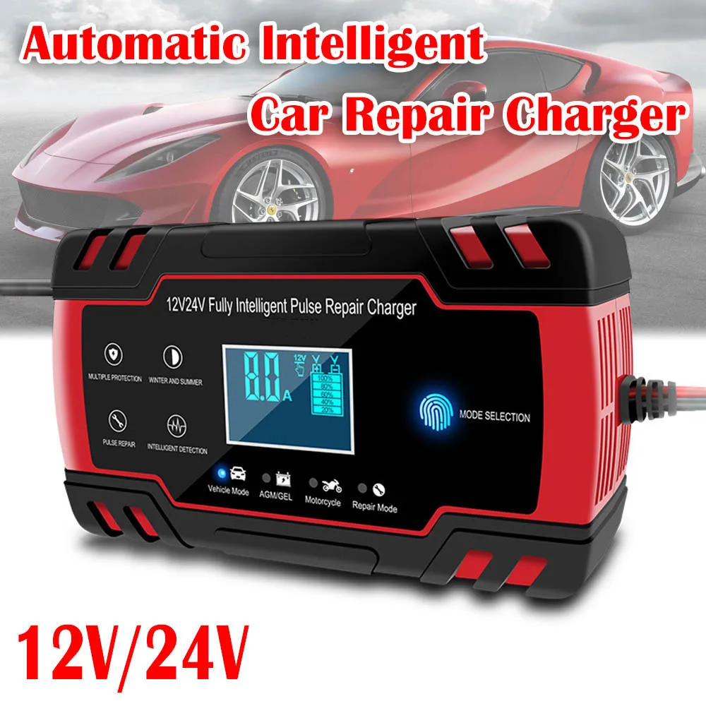 Car Battery Charger 12V/24V Full Automatic Charger Pulse Repair Battery Charger Wet/GEL/AGM Lead Acid Auto Battery Chargers