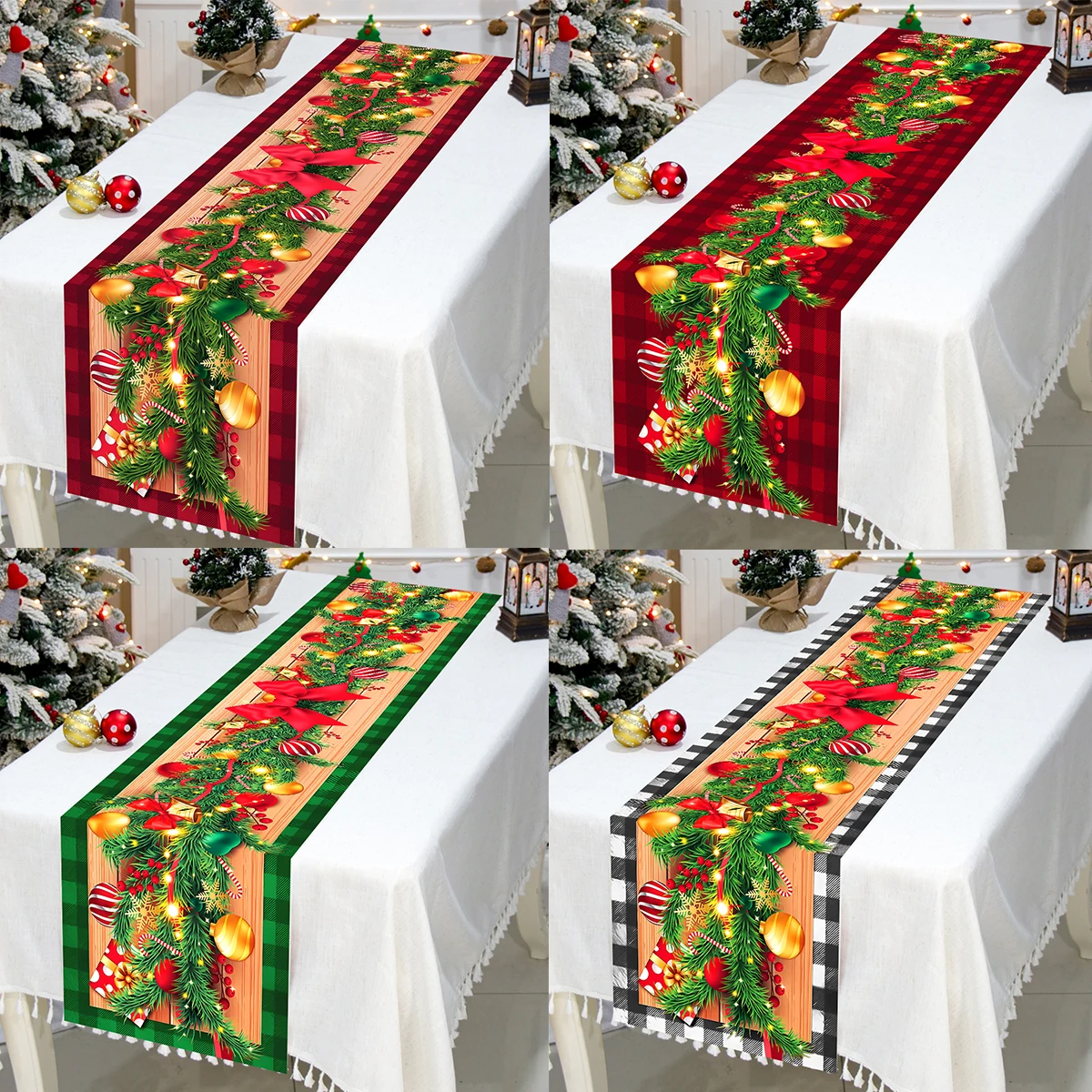 Polyester Christmas Table Runner Merry Christmas Decorations for Home decor 2024 Xmas Navidad Noel Noel Gifts New Year 2025