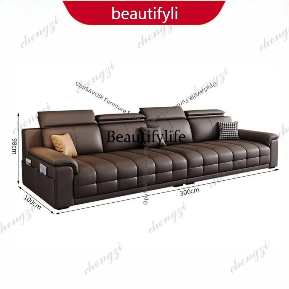 

A45 Italian Minimalist Lawrence Top Grain Leather Sofa - 3-Seater Straight Living Room Sofa Latex Support Compact Furniture