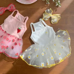 Dog Princess Dress Summer Puppy Clothes Luxury Strawberry Skirt Chihuahua Bichon Costume Pet Clothing for Dogs Cat Cooling Dress