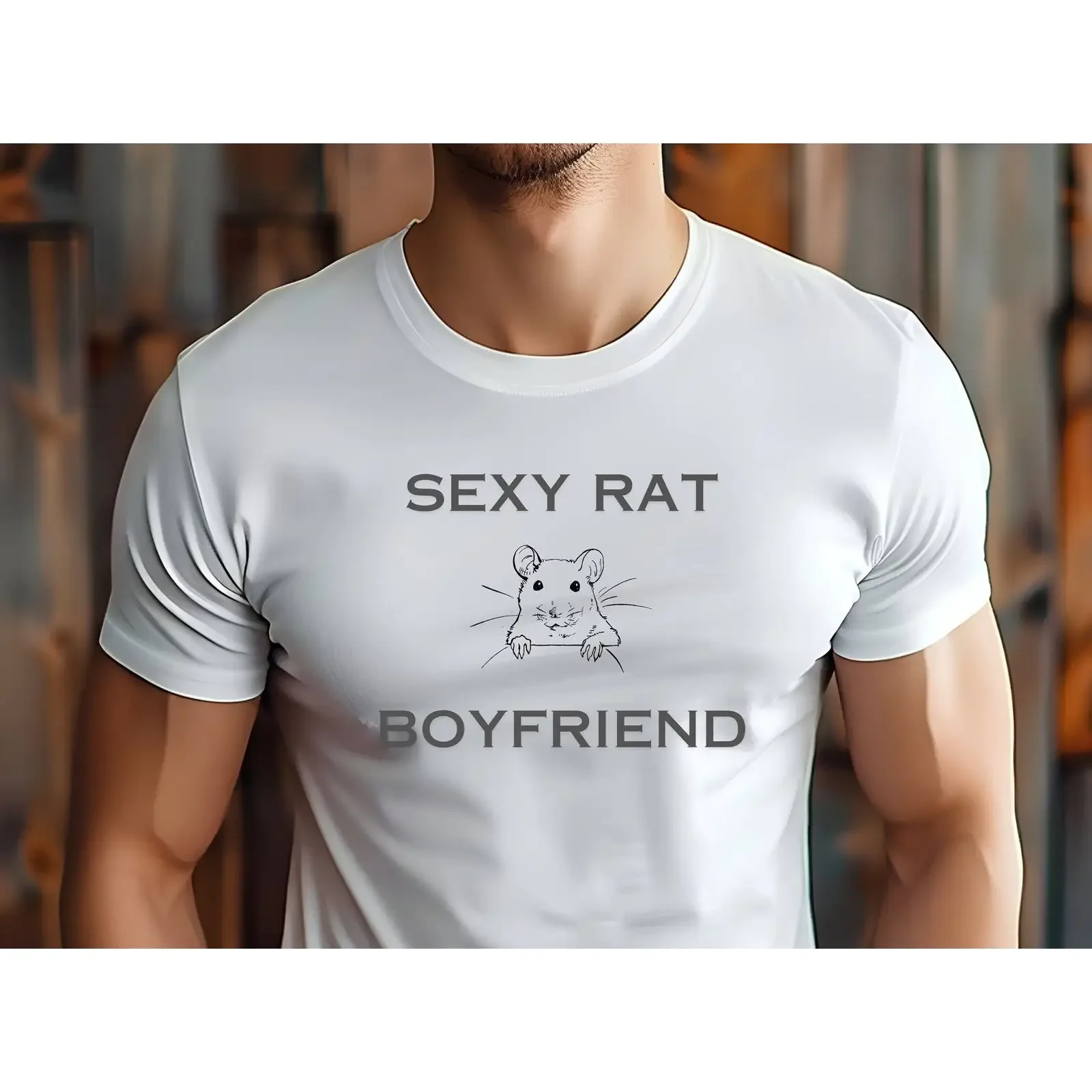 Sexy Rat Boyfriend Funny T Shirt Cute Rodent Print Casual for Men's Trendy  vintage Washed Stylish Comfortable streetwear