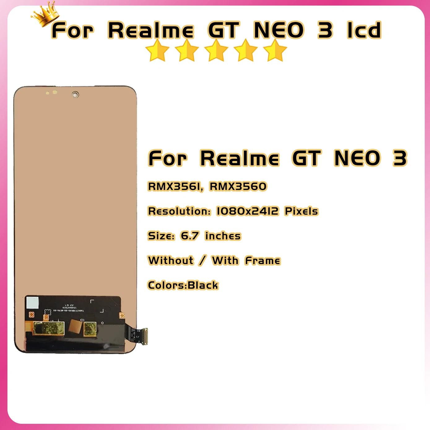 High quality Lcd For Realme GT NEO 3 RMX3561 RMX3560 RMX3563 LCD Display Touch Screen Replacement Digitizer Assembly with frame