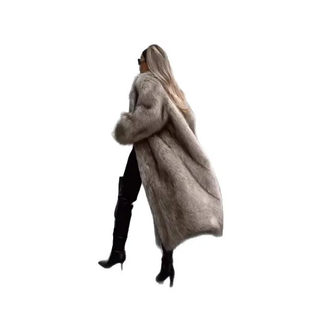 KIDCRKJ Winter Women Imitation Fur Outwear Gradient Big Fur Collar Oversize Female Mink Fur Coat Long Fashion Lady Faux Fur Coat - view 5