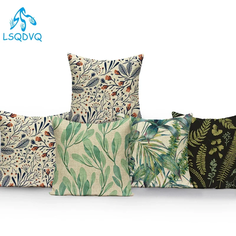 Decorative Throw Pillows Farmhouse Home Decor Tropical Green Plant Leaf Pillow Cover Cushion Cover for Living Room Almofadas
