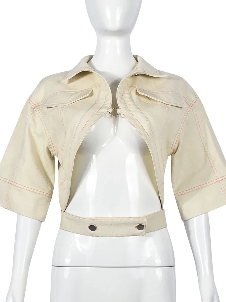 الصلبة الفريدة النساء تي شيرت عادية موجزة التلبيب الجوف خارج الانقسام نصف كم المحاصيل القمم أنثى موضة مثير الشارع الشهير