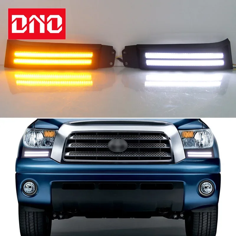 

Car LED DRL Daylamps For Toyota Tundra 2007-2013 Yellow Turn Signal Daytime Running Light Automobile Cover Decoration Light