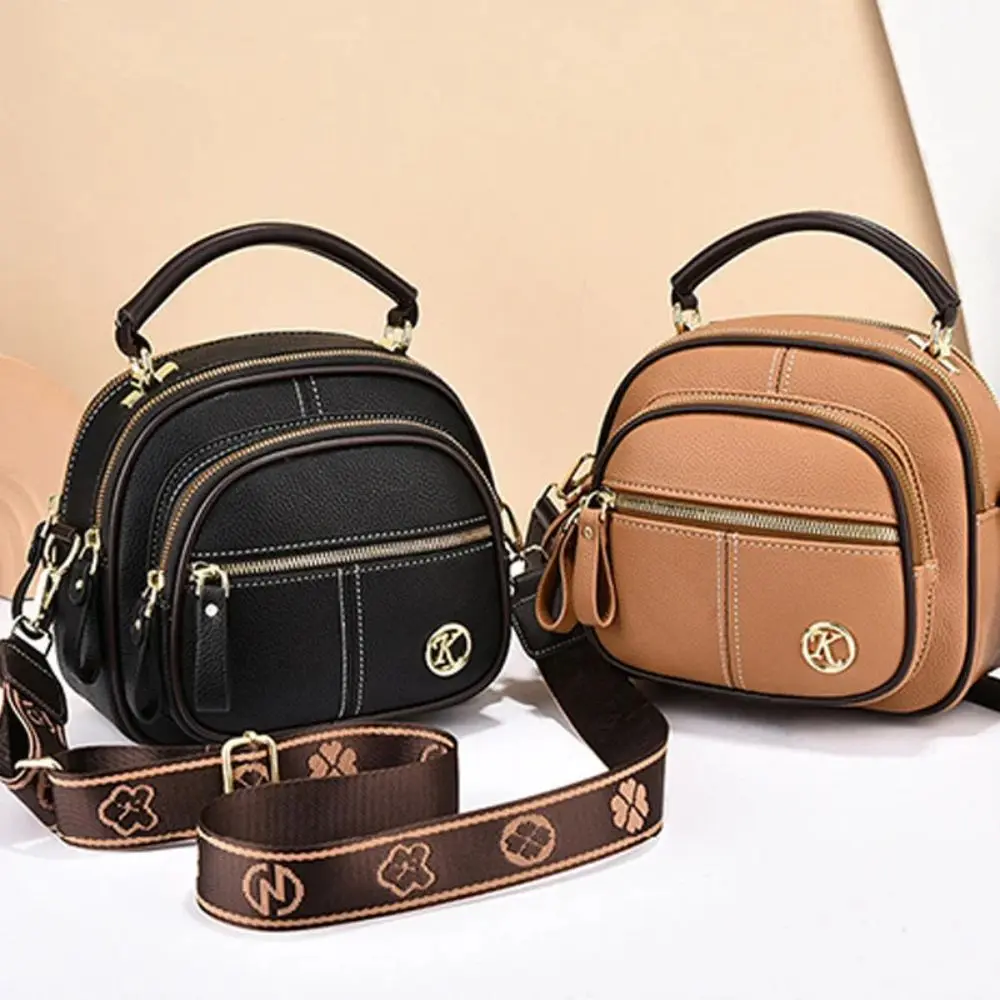 Multi Compartment Leather Crossbody Bag Multifunctional Adjustable Women Satchels Wide Shoulder Strap Large Capacity Handbag