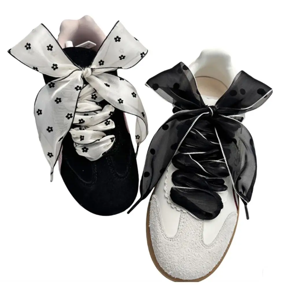 4 ซม.กว้างผ้าชีฟองเส้นด้าย Shoelaces น่ารัก Love Heart ดอกไม้ผ้าไหมโบว์กว้าง Laces ความงามรองเท้าผ้าใบ DE การฝึกอบรม Organza รองเท้า Laces