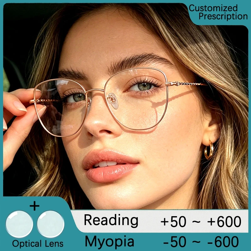 

Retro Gold-rimmed Glasses Women's Reading Glasses Optical Lens Myopia Eyewear Brand Designer Alloy Eyeglass Frame