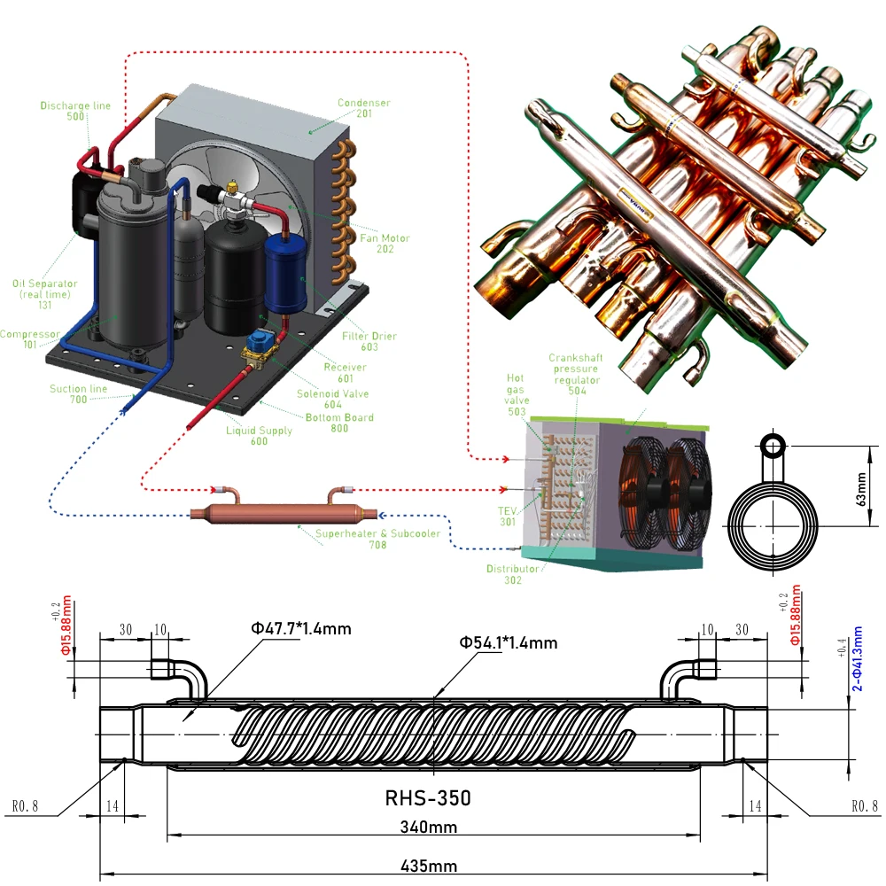 سخان ومبرد فائق 5 و7 حصان يعمل على تسخين غاز الشفط يوفر الضاغط حمايةًا رائعةًا ضد الصدمات السائلة