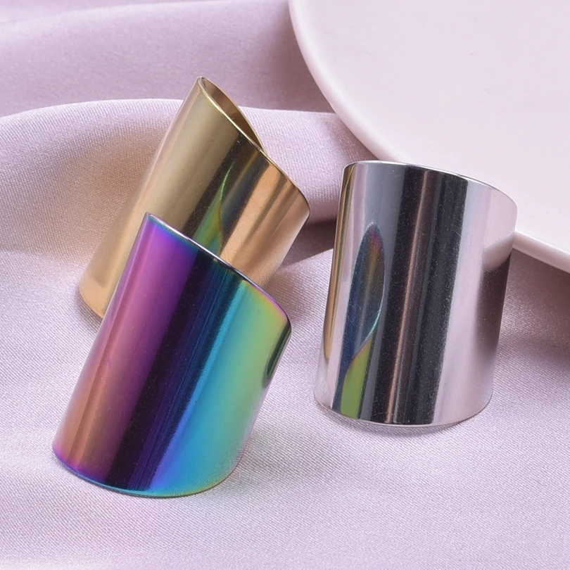 New Fashion Stainless Steel Minimalist Wide Rings For Women Men Punk Gothic Open Finger Rings Jewelry Couple Friend Familys Gift