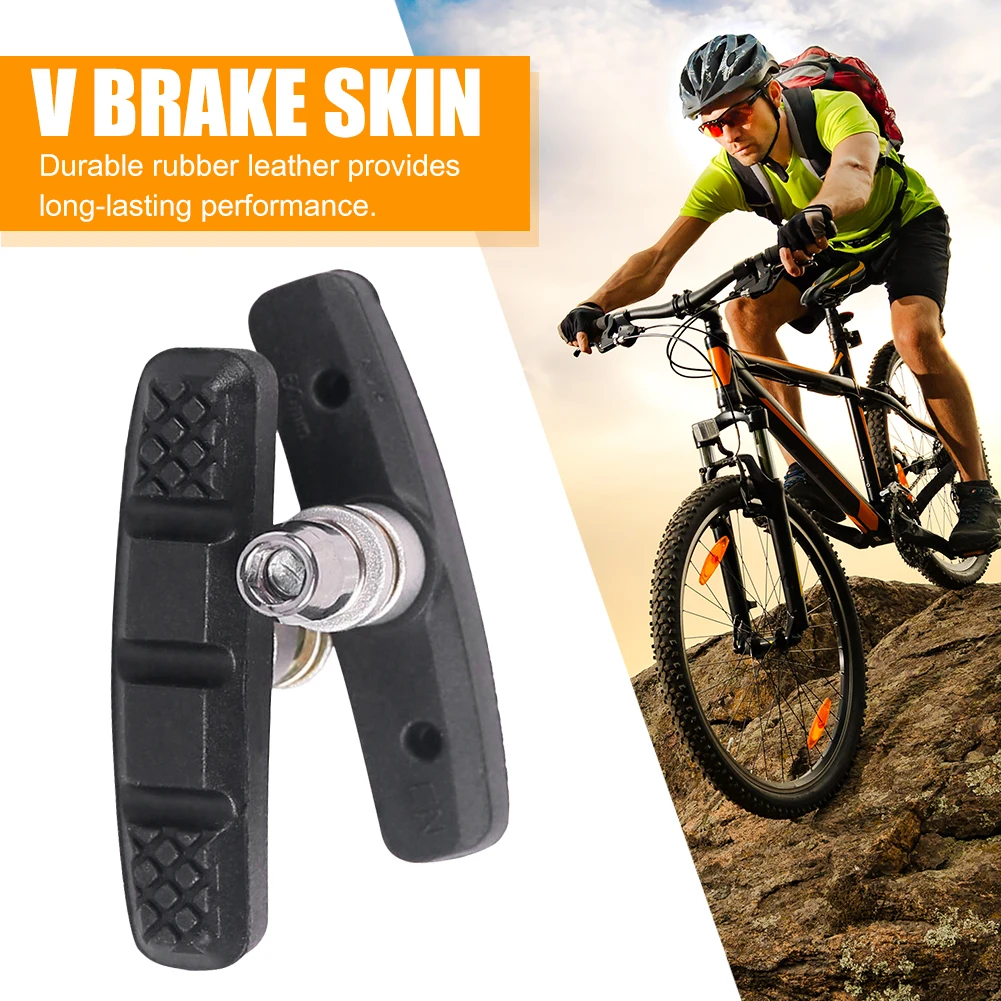 1Pair Durable Bicycle Silent Brake Pads Cycling V Brake Holder Shoes Blocks Rubber 60MM Bike Parts For Mountain Folding Bikes