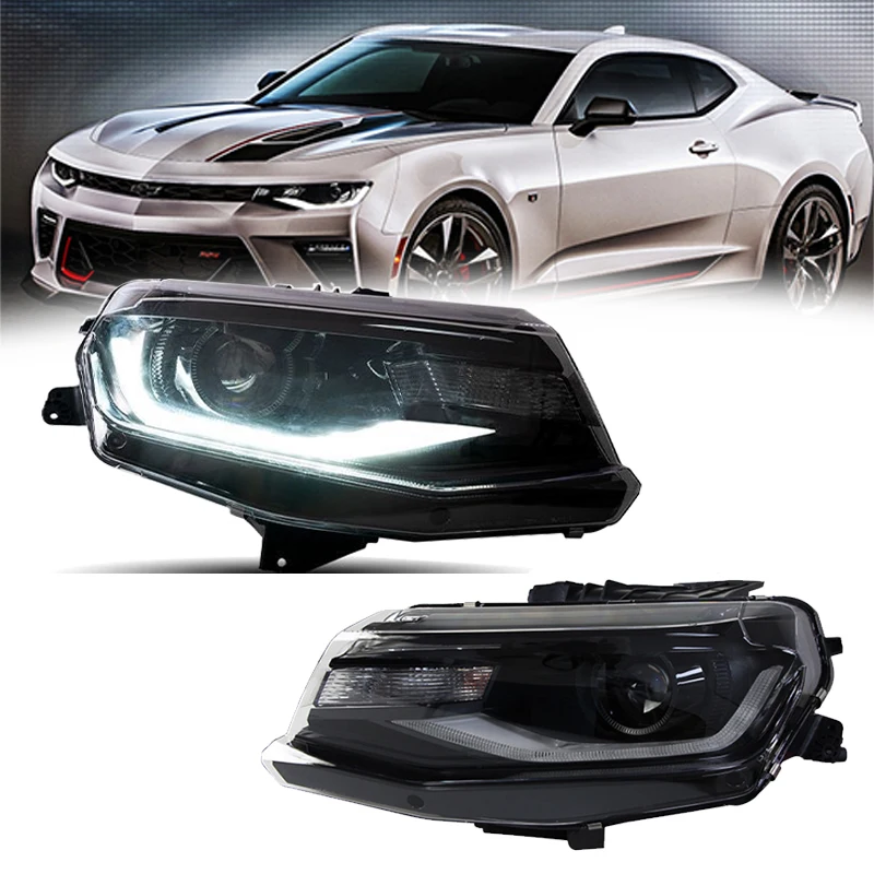 

2pc Car Led Headlights For Chevrolet Camaro 2016 2017 2018 2019 With Full Leds White DRL Amber Turn Signal Lights