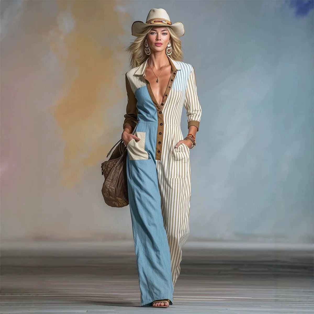 Autumn Elegant Button Long Sleeve Rompers Contrasting Color Plaid Splic Jumpsuit Women Fashion Lapel Hight Waist Loose Playsuits