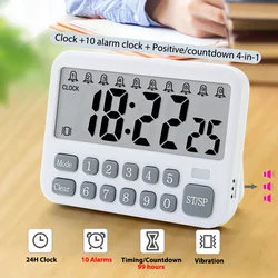 Digital Kitchen Timer 24H Clock 10-Alarms Clocks 99 Hours Countdown Mute/Vibration Magnetic Alarm Clock Table Timers for Cooking