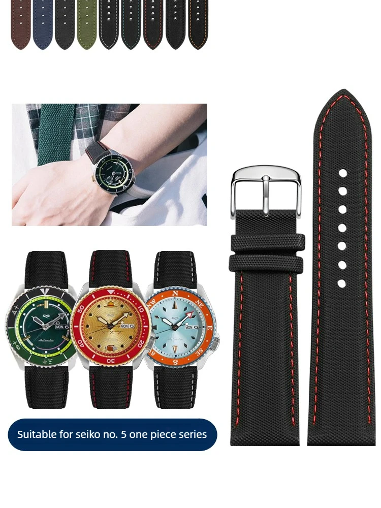 Suitable for SEIKO Seiko No. 5 Strap ONE PIECE Joint Luffy Mountain Zhinamei Nylon Carbon Fiber Texture Watch Strap