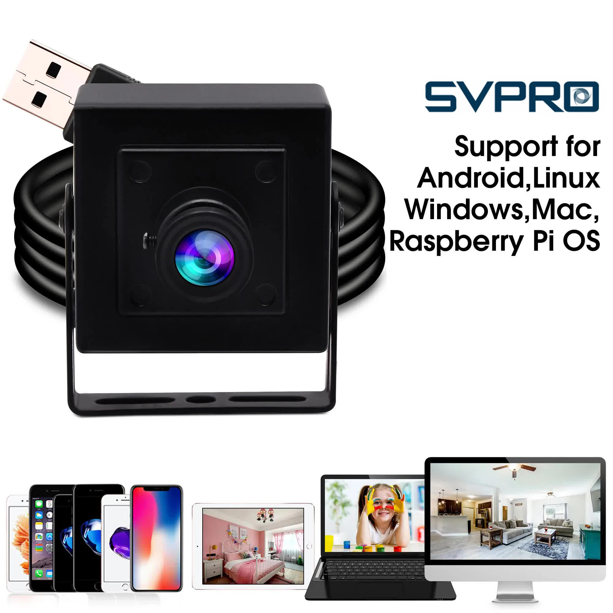 SVPRO-cámara web de alta velocidad con obturador Global, 60fps, 720P, HD, 1MP, UVC, Plug Play, sin conductor, B/W, monocromática, USB, para PC y portátil