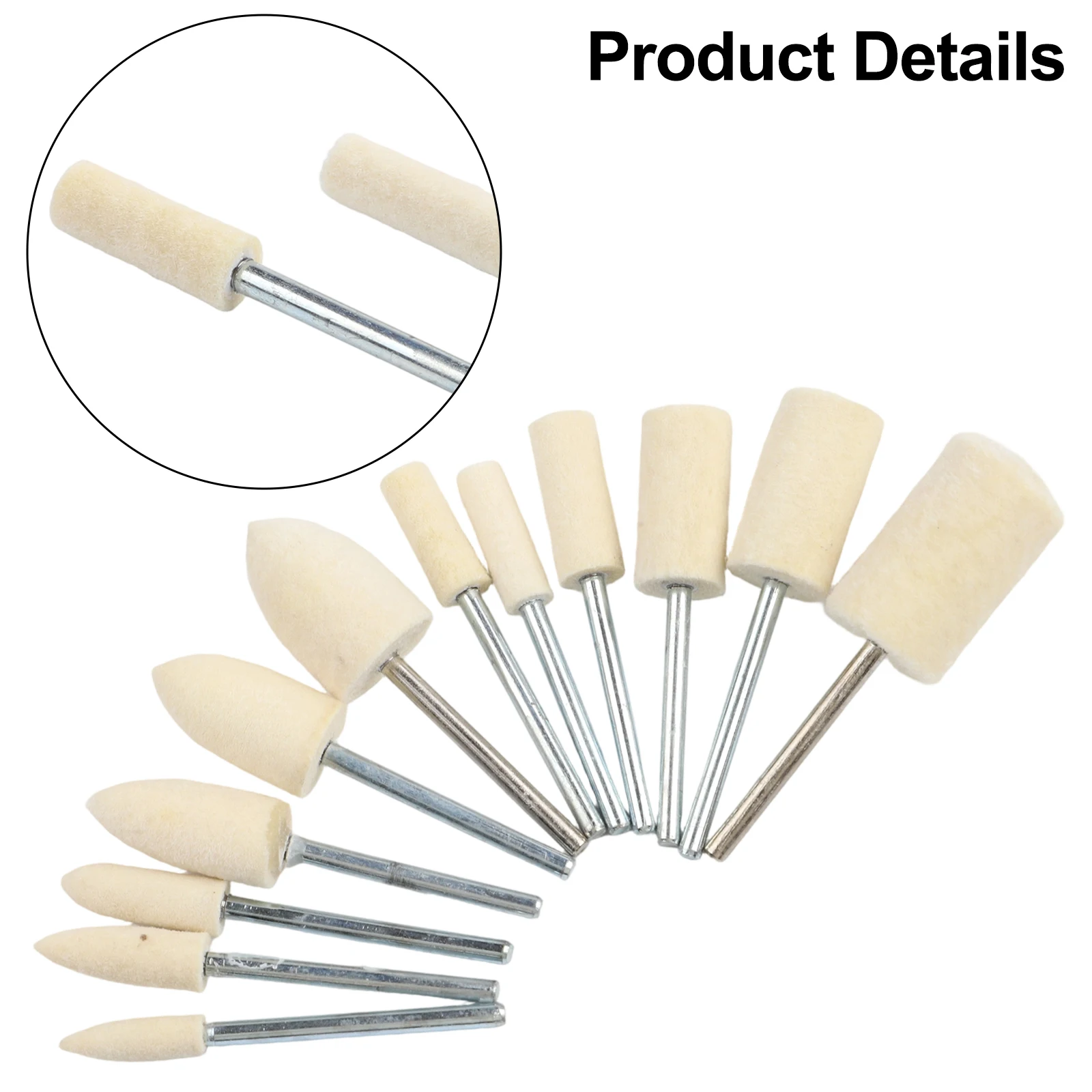 Rotary Tool 12-Piece Wool Polishing Heads Set with 2.35 mm Shank for Polishing Diverse Surfaces Including Metal Glass Jade