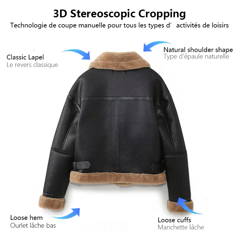 Giacca da donna ampia doppia corta stile motociclista per donna Colletto sfilacciato e orlo Giacca calda da pendolare Giacche da donna