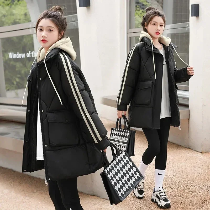 

2023 New Women Winter Down Cotton Jacket Female Puffer coat Loose Thicken Warm Fake Two-Piece Cotton Coat Long Women Parkas coat