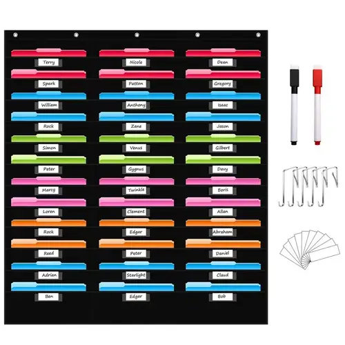 Imagen 1 del producto Gráfico de bolsillo para almacenamiento de archivos de 36 bolsillos con bolsillos para etiquetas de nombre, organizador de archivos de pared colgante para aula y oficina
