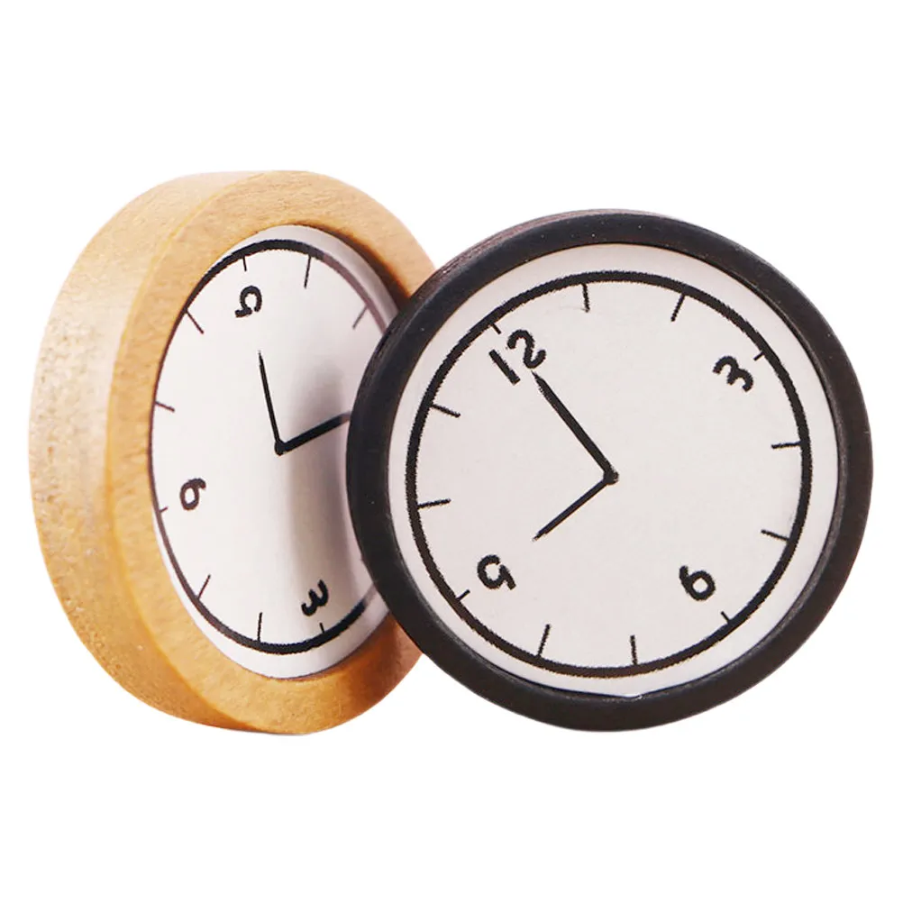 

2Pcs Miniature Dollhouse Wall Clock Wooden 1:12 Scale Realistic Decoration Accessories for Kids Pretend Play Collectors