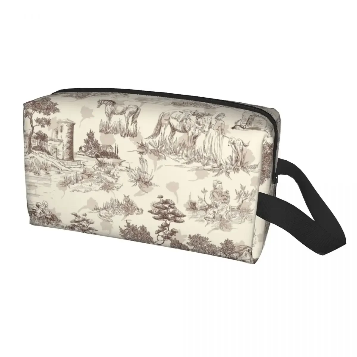 Toile De Jouy Sepia Vintage Parisian Art Design Cosmetic Bag Women Large Capacity Makeup Case Beauty Storage Toiletry Bags