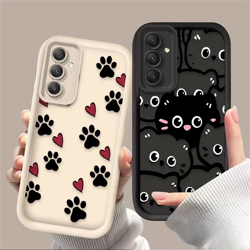 かわいい猫のハート型の足跡付きスマホケース、Samsung Galaxy A14 A15 5G S21 S22 S23 S24 S25 5G FE Plus Ultra A25 A35 A52 A53 A54 A55 5G対応